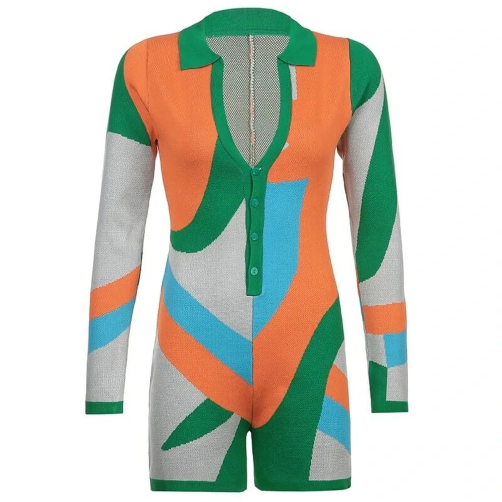 Geo Print Long-Sleeve Romper - Picture 1 of 3